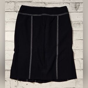 Ann Taylor Black Pencil Skirt White Stitch Detail Career Work Size 8